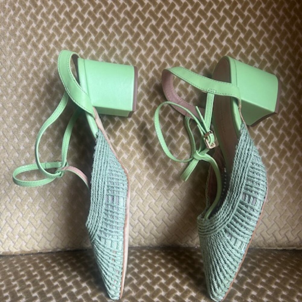 Anthropologie x Rafealla Booz Woven Apple Green Jute Block Heeled Sandals NEW - Picture 15 of 16